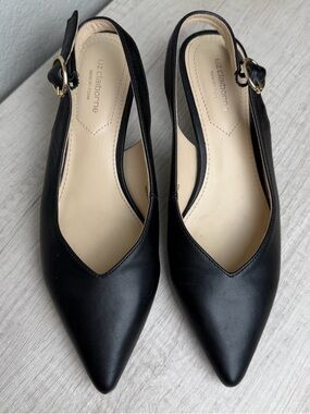 Liz Claiborne Black Pointed Slingback Flats Size 6
